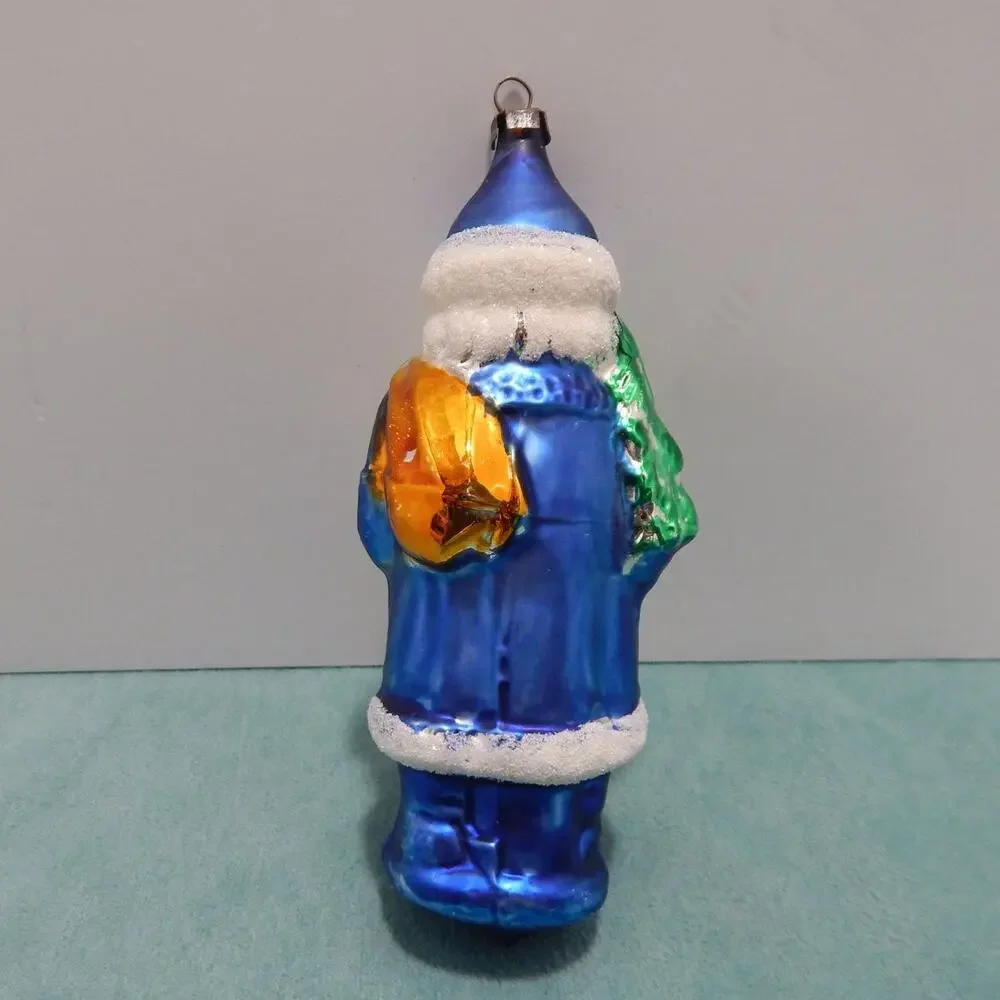 Vintage Christmas Tree Ornament Santa Claus Blue Robe Blown Glass Germany